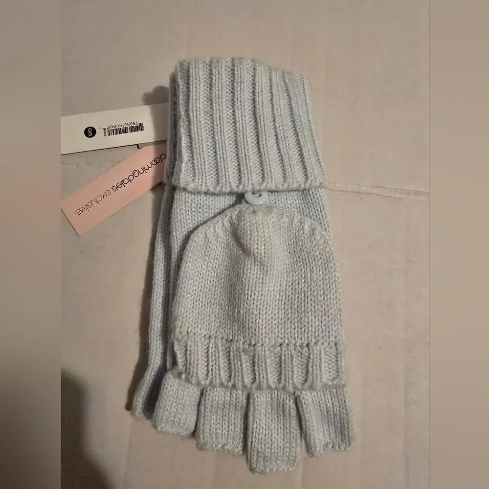 NWT Aqua Pop-top Knitted Gloves In Ice Blue One Size